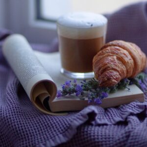 cappuccino, good morning, breakfast, bottle cap, croissant, bakery product, window, coffee, book, gift, news